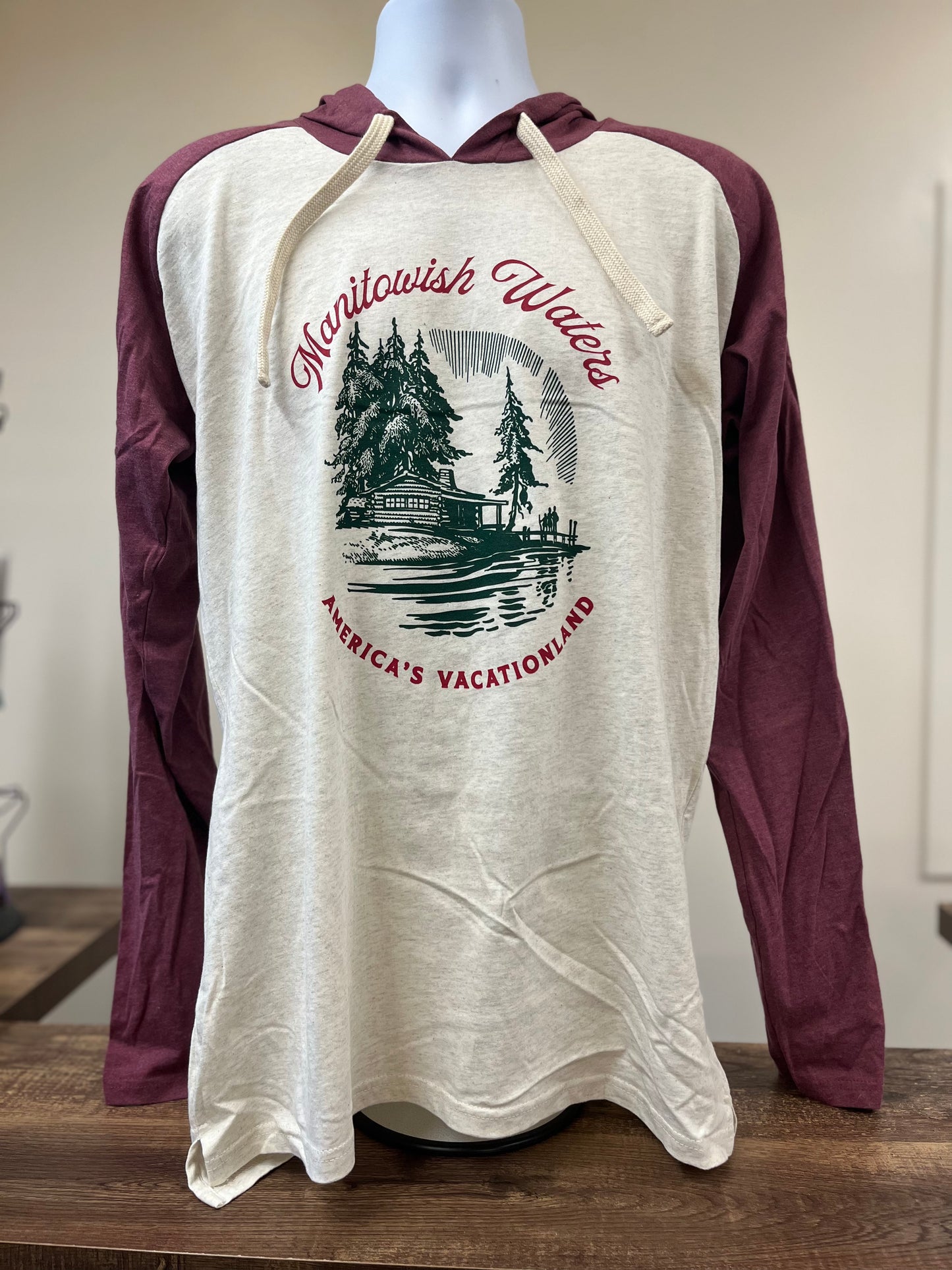 Long Sleeve Hooded Shirt w/ Vintage Cabin Logo